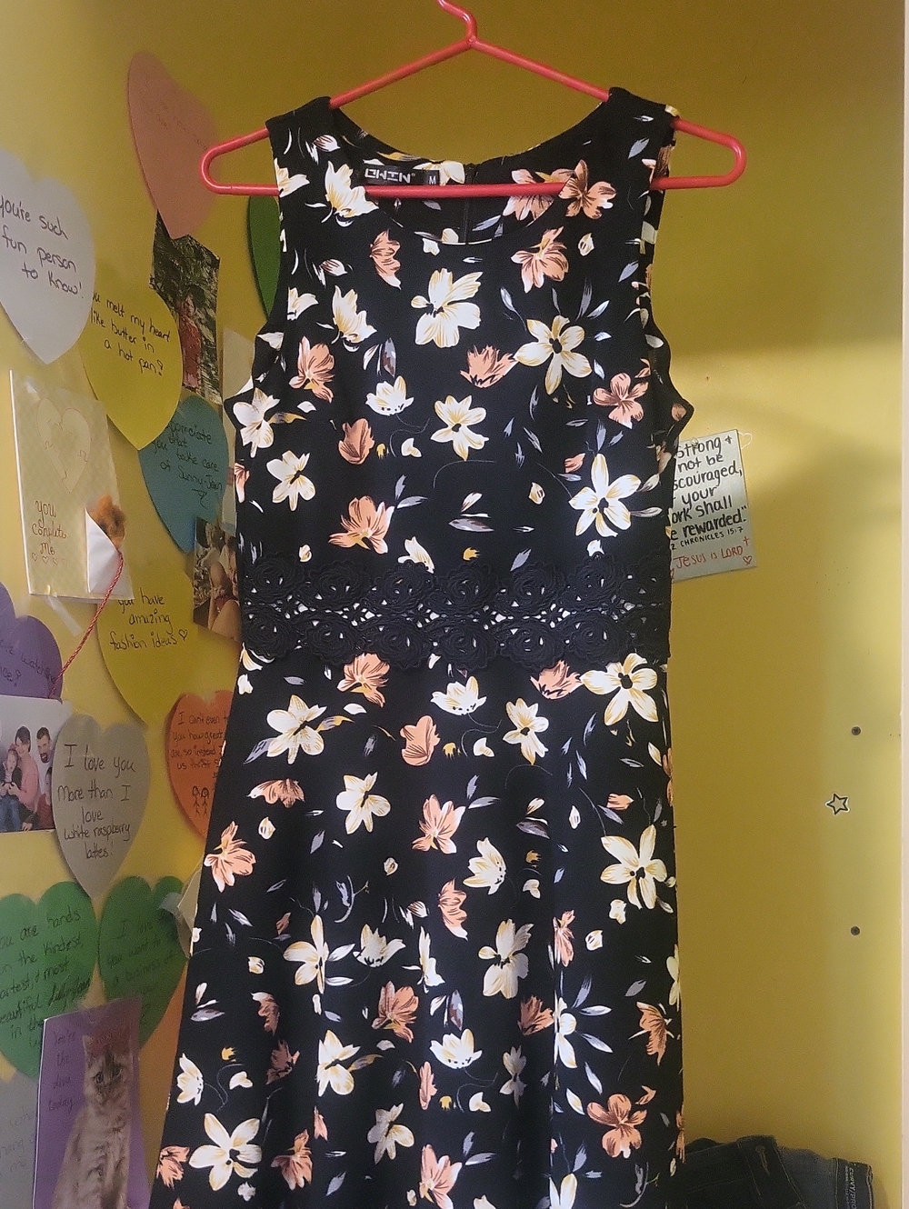 OshKosh B'gosh Black Floral Sleeveless Dress with Lace Waistband